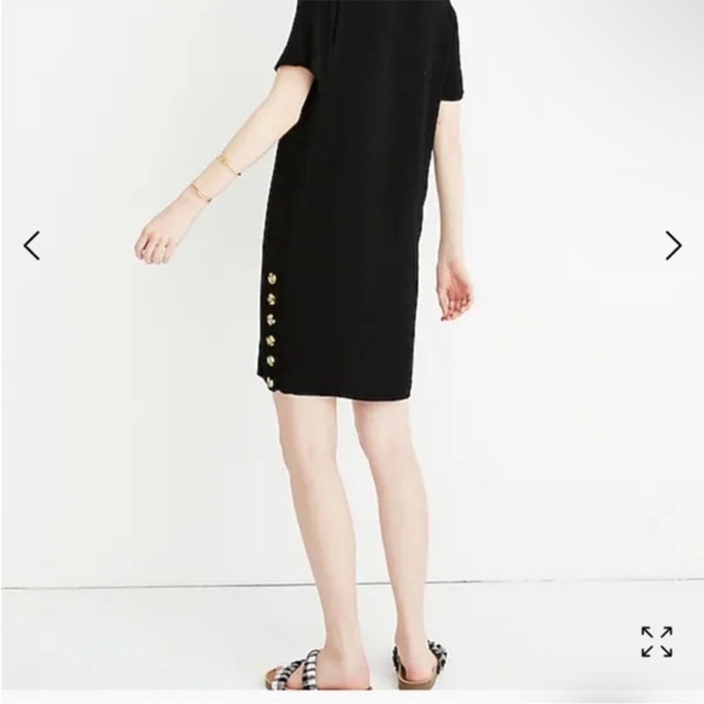 Madewell Black Side-Button V neck Short Sleeve Easy Mini Sun Dress Sundress - Picture 5 of 9